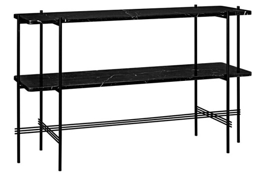 Gubi TS Console 2 konsollbord black marquina marble, sort stativ, 2 marmorhyller