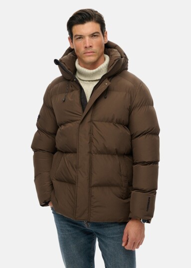 Superdry HOODED 5 BAFFLE SPORTS PUFFER Slate Brown M Vinterjakker