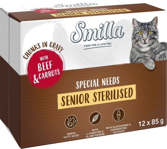Smilla Våtfôr Senior Fresh Pouch Sterilised Snacks Biter I Saus Med Grønnsaker Og Gulrøtter Storfe 12 X 85 G
