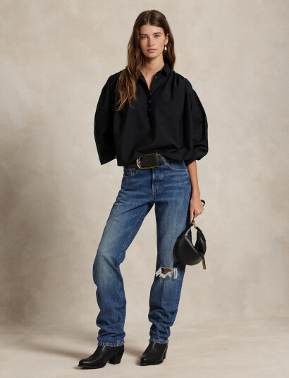 Polo Ralph Lauren Pleated Cotton-Silk Shirt - Black - S Polo Ralph Lauren Pleated Cotton-Silk Shirt - Black - S