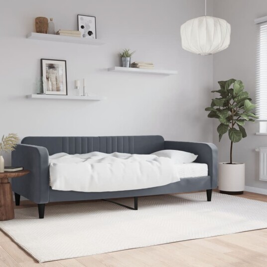  Dagseng med madrass mørkegrå 90x190 cm fløyel