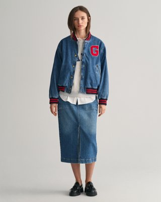 Denim Slit Skjørt MID BLUE 42