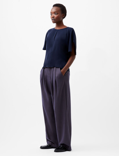French Connection Carmen Crepe Flare Sleeve Top - Navy - XS