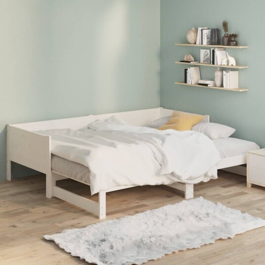 vidaXL Uttrekkbar dagseng hvit heltre furu 2x(80x200) cm