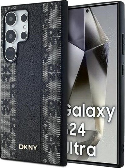 DKNY MagSafe-etui i skinn med rutete ensfarget mønster for Samsung Galaxy S24 Ultra - Svart