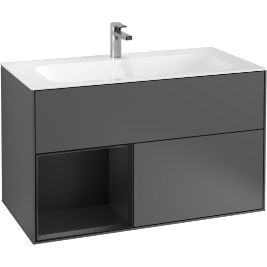 VILLEROY & BOCH FINION SERVANTSKAP 100 ANTRASITT MATT LAKK EMOTION-LYS, VENSTRESTILT SVART MATT HYLLE
