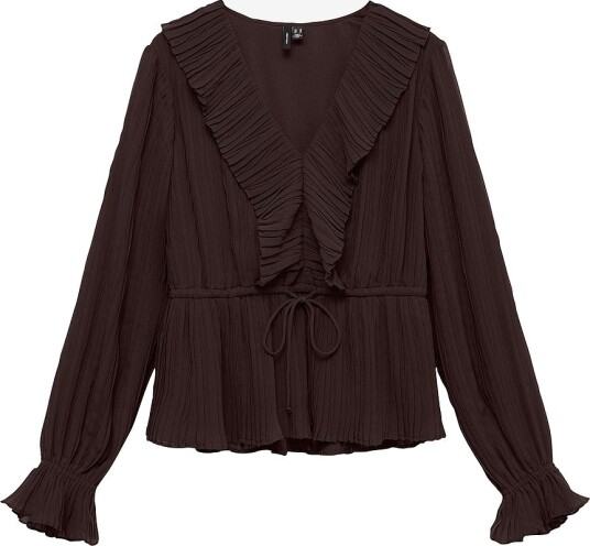 Vero Moda Bluse vmDora L/S Frill Pleat Top Brun