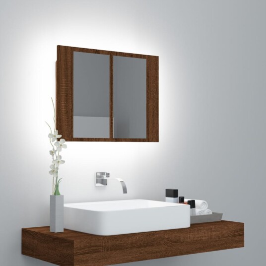 vidaXL Speilskap med LED brun eik 60x12x45 cm konstruert tre vidaXL Speilskap med LED brun eik 60x12x45 cm konstruert tre
