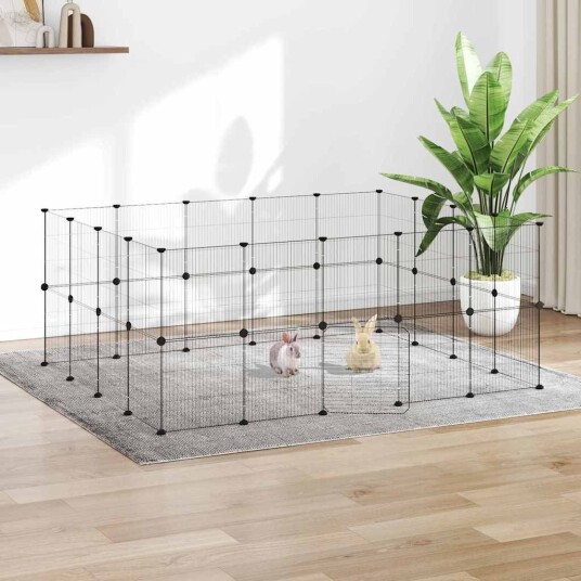 Vidaxl Dyrebur 36 Paneler Med Dør Svart 35X35 cm Stål
