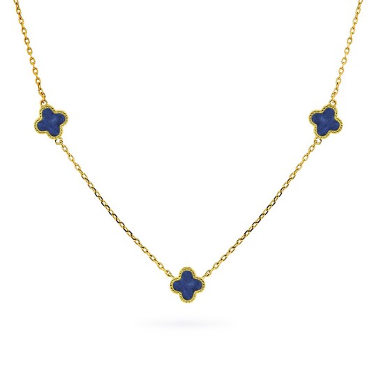 Pan Jewelry Kløver smykke i 925 forgylt sølv med havblå lapis lazuli