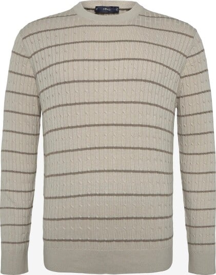 Mango Cotton Lyocell Blend Cable Knit Jumper LT PASTEL GREY XL
