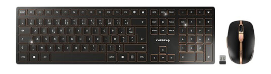 Cherry Dw 9100 Slim - Tastatur- Og Mussett - Trådløs - 2.4 Ghz Bluetooth 4.2 - Fransk - Svart/Bronse