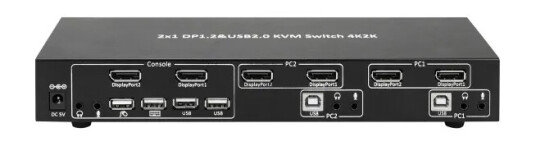 Techly 2-Port Displayport1.2 Dual-Monitor Kvm Switch - Kvm / Lyd / Usb-Svitsj - 2 X Kvm/Lyd - 1 Lokalbruker - Stasjonær