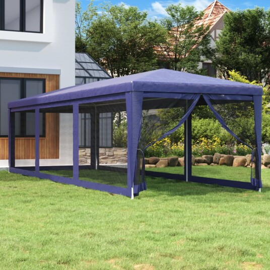 vidaXL Festtelt med 8 sidevegger av netting blå 3x9 m HDPE vidaXL Festtelt med 8 sidevegger av netting blå 3x9 m HDPE