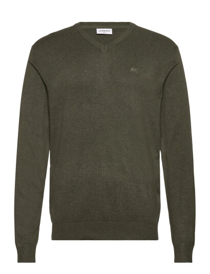 Lindbergh Ecovero V-Neck L/S Knit - Khaki green - M
