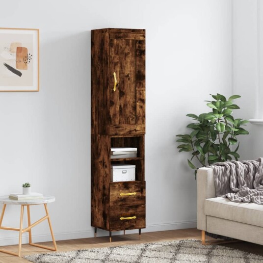 vidaXL Highboard røkt eik 34,5x34x180 cm konstruert tre 8720845496685