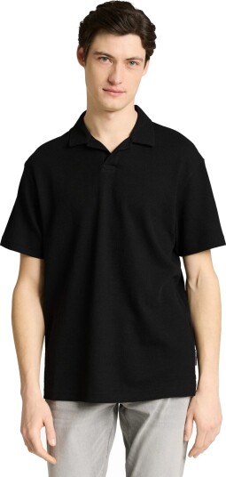 Tom Tailor Relaxed Structured Polo Black L Tom Tailor Relaxed Structured Polo Black L