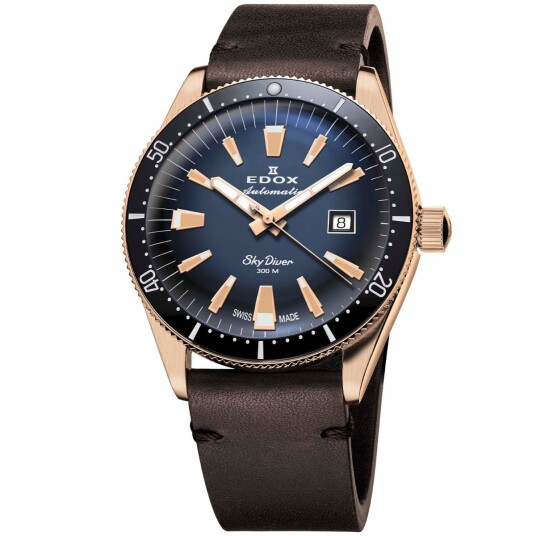 Edox Herreklokke 80126 BRN BUIDR Skydiver Blå/Lær Ø42 mm
