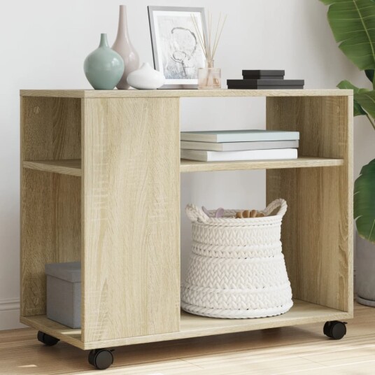 Sidebord med hjul sonoma eik 70x35x60 cm konstruert tre 8721158360137
