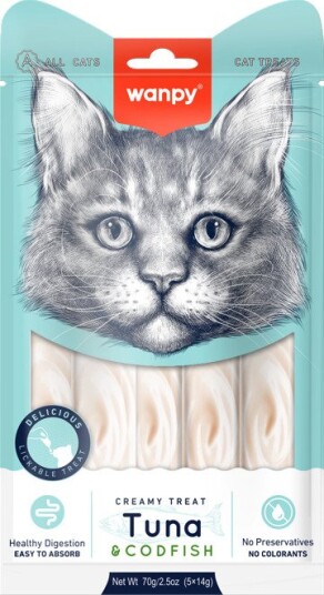 Wanpy Cat Creamy Lickable Treat Tuna & Codfish 70 g 5x14 g 70 g 5x14 g