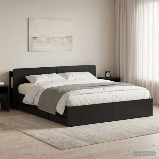 Sengeramme med oppbevaring Svart 180 x 200 cm Konstruert tre Sengeramme med oppbevaring Svart 180 x 200 cm Konstruert tre