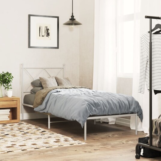  Sengeramme i metall med hodegavl hvit 75x190 cm 8721012374256