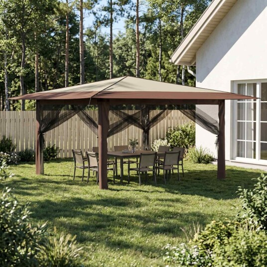 vidaXL Gazebo med 4 sidevegger 4 x 4 m Krem og brun