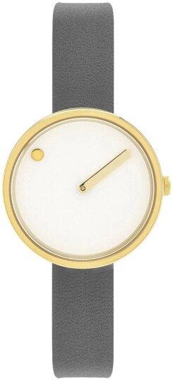 PICTO Dameklokke 43320 6212G Hvit/Lær Ø30 mm