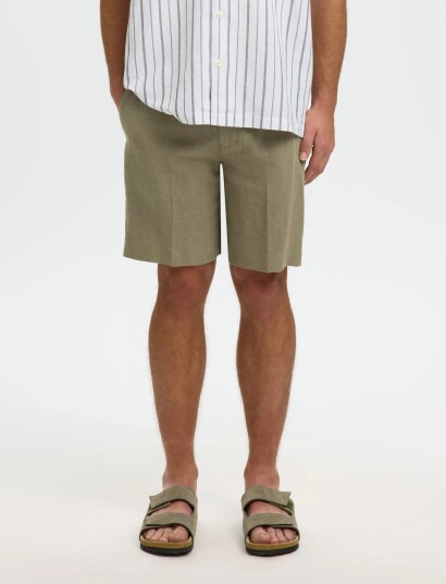 Selected Slmregular Leroy Linen Bld Shorts Noos Khaki green XXL