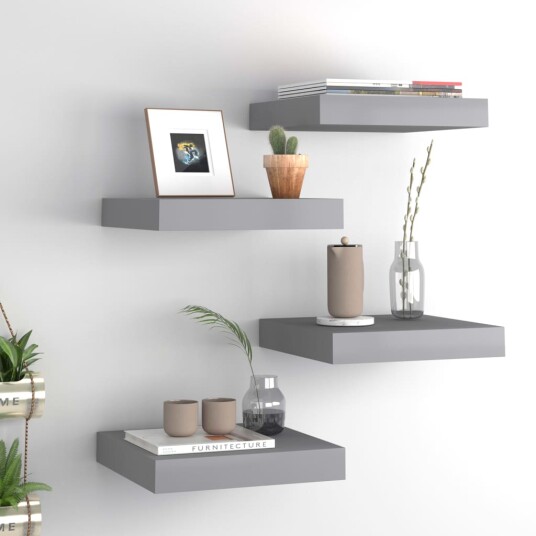 vidaXL Flytende vegghyller 4 stk gr? 23x23,5x3,8 cm MDF