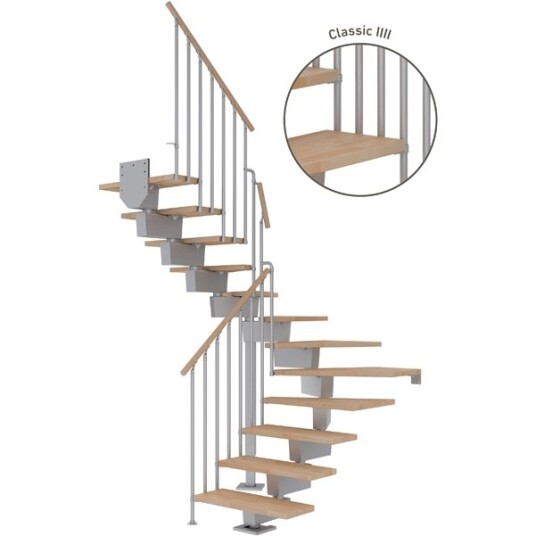 Dolle Dubai U trapp Pearl Grey  classic Iiii oljeret Bøk 80 11   Loddret Høyde 204 252cm