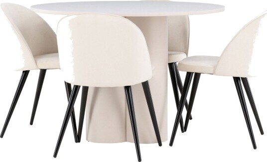 Olivia Spisegruppe 110 cm Rund med 4 Velvet stoler Beige/Beige