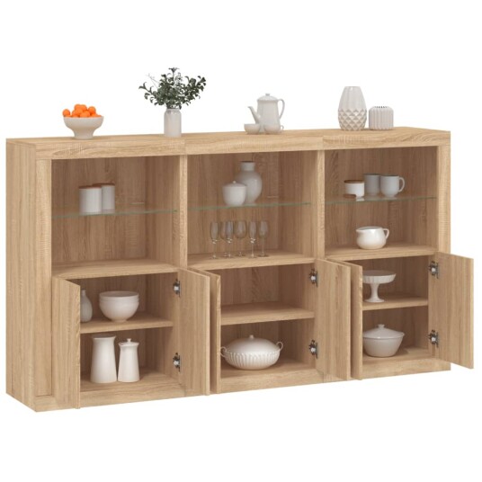 vidaXL Skjenk med LED-lys sonoma eik 181,5x37x100 cm