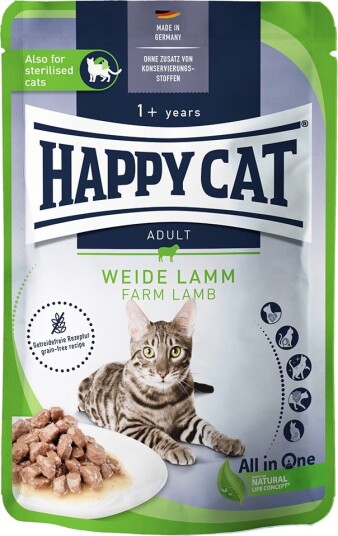 Happy Cat Våtfôr Pouch Meat In Sauce Beite Lam 12 X 85 G