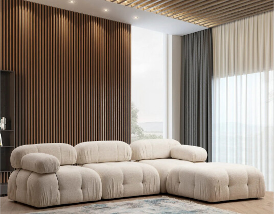 Belgin Boblet Divansofa 3 seters 288 cm Lys / Beige Belgin Boblet Divansofa 3 seters 288 cm Lys / Beige