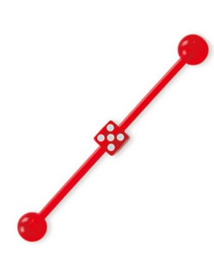 Ørebarbell i Rød med Terning Strl 1.6 x 43 mm med 6 mm kule