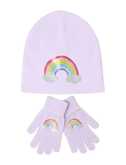 Lindex Jersey Beanie And Magic Gloves - Purple - 2-4 Lindex Jersey Beanie And Magic Gloves - Purple - 2-4