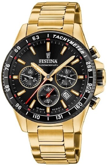 Festina Herreklokke F20634 5 Timeless Sort/Gulltonet stål Ø43.5 mm