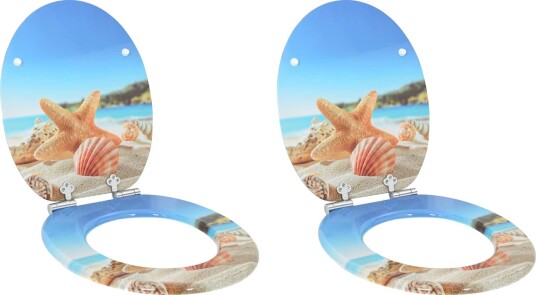 Myk lukking toalettsete 2 pcs Hav musling 44 x 38 cm MDF plater Myk lukking toalettsete 2 pcs Hav musling 44 x 38 cm MDF plater