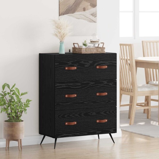 vidaXL Kommode med skuff Svart Eik 69,5 x 34 x 90 cm Konstruert tre
