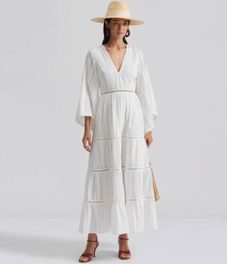 Malina Vanessa Wide Sleeve Embroidered Cotton Maxi Dress White XS