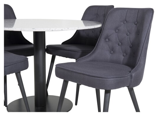 Venture Design Razzia Spisebord Ø106, m. 4 Velvet Delux Stoler, Sort Unoliving