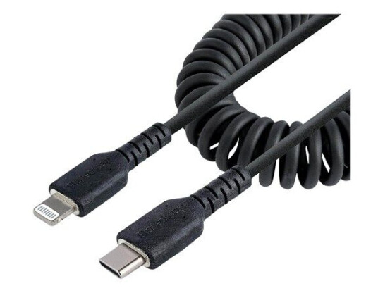 StarTech.com USB C to Lightning Cable 50cm/20in MFi Certified Coiled iPhone Charger Cable Black