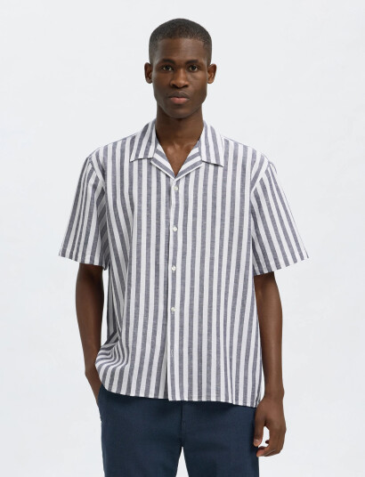 Selected Slhrelaxnew-Linen Shirt Ss Resort - Blue - M