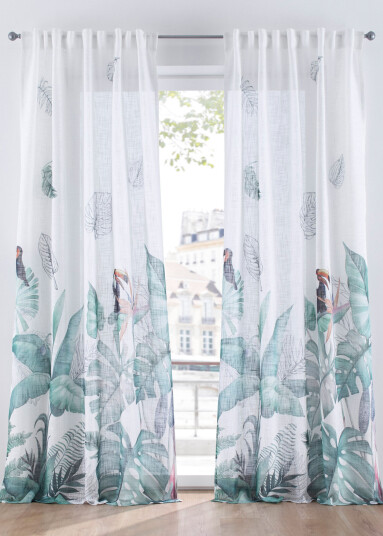 bonprix Gardin med bladtrykk (1-pack) 1 (H/B: 145/135 cm),2 (H/B: 175/135 cm),4 (H/B: 245/135 cm) hvit