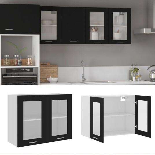 vidaXL Hengende skap glass svart 80x31x60 cm sponplate vidaXL Hengende skap glass svart 80x31x60 cm sponplate
