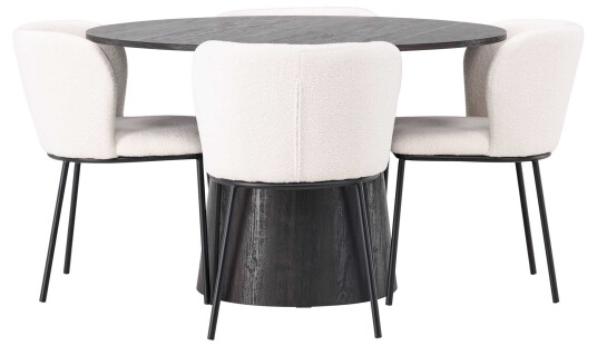Venture Design Lanzo & Edina spisegruppe Hvit/svart 4 stoler & bord 120 cm