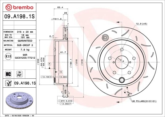 BREMBO 09.A198.1S Bremseskive BREMBO 09.A198.1S Bremseskive