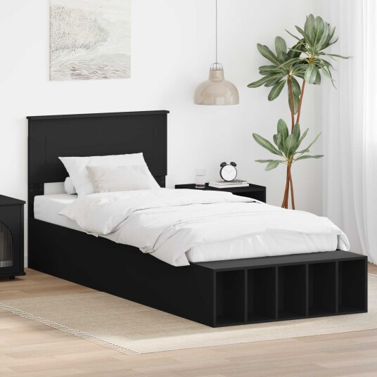 vidaXL Sengestamme med hylle Svart 90 x 190 cm Konstruert tre