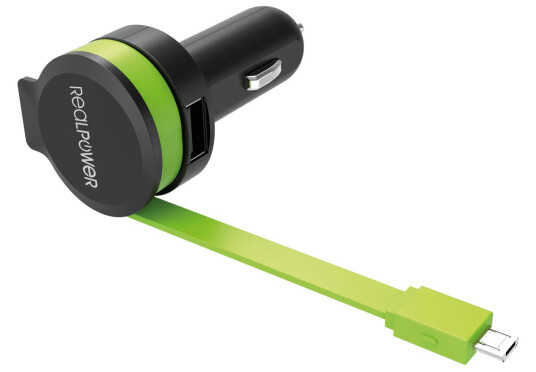 REALPOWER Car Charger M - integrated MicroUSB Cable + 1x USB